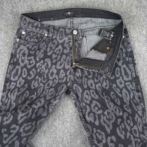 7 For All Mankind Leopard Print Skinny Jeans Womens 31 Grey Black Animal Print